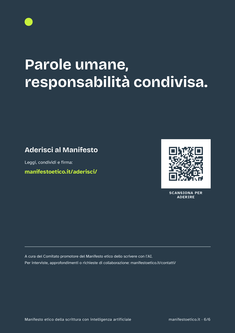 Anteprima della scheda informativa del Manifesto etico della scrittura con intelligenza artificiale