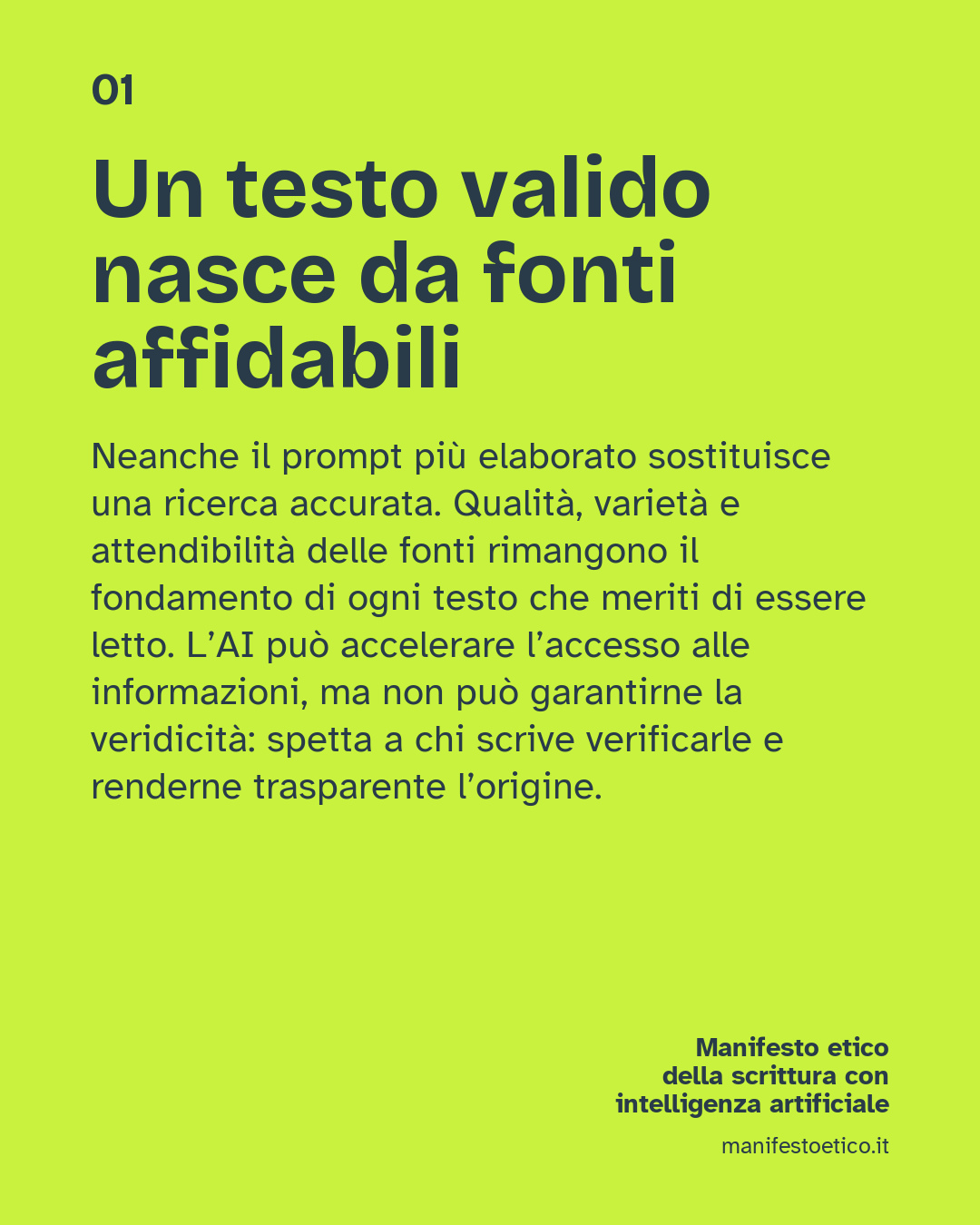Prima scheda del carosello di 10 immagini del Manifesto etico